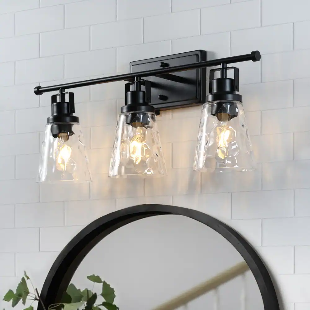ExBrite Farmhouse 3-lights Bathroom Dimmable Black Art Glass Vanity Lights Wall Sconces