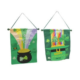Set of 2 Decorative Green Lucky Pot of Gold St. Patrick's Day Banners 18.5"