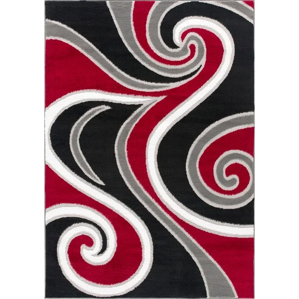 Porch & Den Kimble Red/ Black Scrollwork Graphic Area Rug