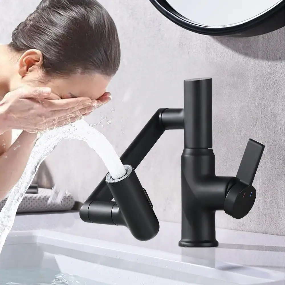 CERYPSA Smart LED Digital Display One Hole Single Handle 3-Modes Sprayer Rotated 360 Degrees Bathroom Sink Faucet-Matte Black