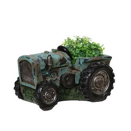 12.25" Distressed Teal & Black Tractor Outdoor Garden Patio Planter