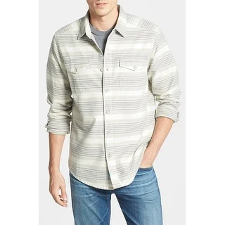 Tommy Bahama NEW Beige Gray Mens Size XL Striped Pocketed Button Down