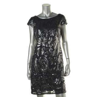 Adrianna Papell Womens Petites Cocktail Dress Sequined Sheath