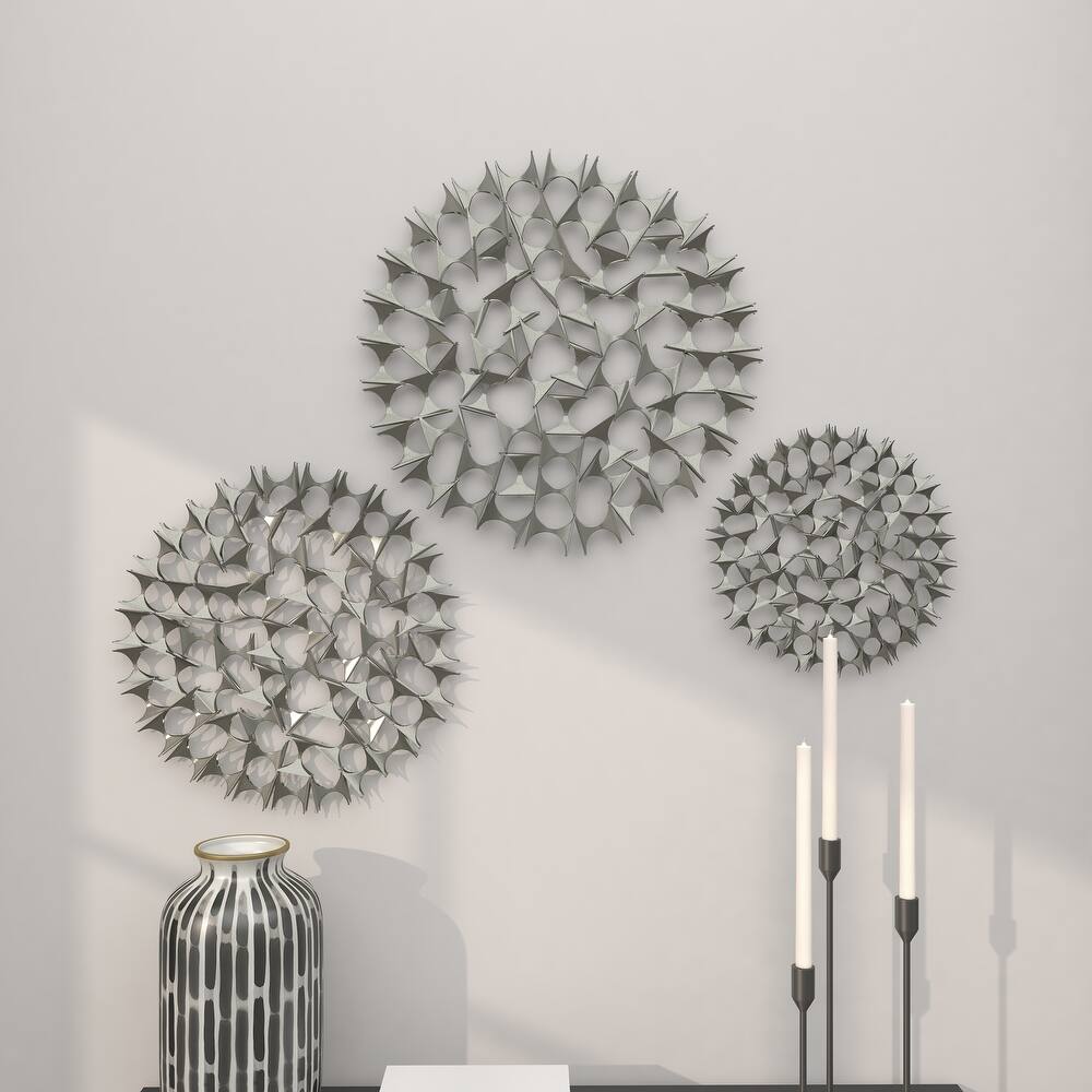 Silver or Gold Metal Industrial Abstract Medallion Wall Art (Set of 3)