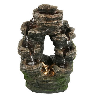 Sunnydaze Split Mossy Rock Falls Tabletop Water Fountain with LED Light, 10 Inches Wide x 14 Inch Tall