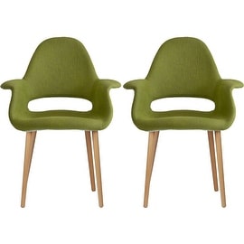 2xhome - Set of Two (2) - Green - Upholstered Organic Arm Chair Armchair Fabric Chair Green with Light brown Natural Wood Legs