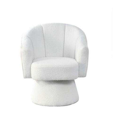 Petal Modern Contemporary Accent Lounge Swivel Chair with Deep Channel Tufting and Base, teddy fabric