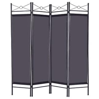 Costway Black 4 Panel Room Divider Privacy Folding Screen Home Office Fabric Metal Frame