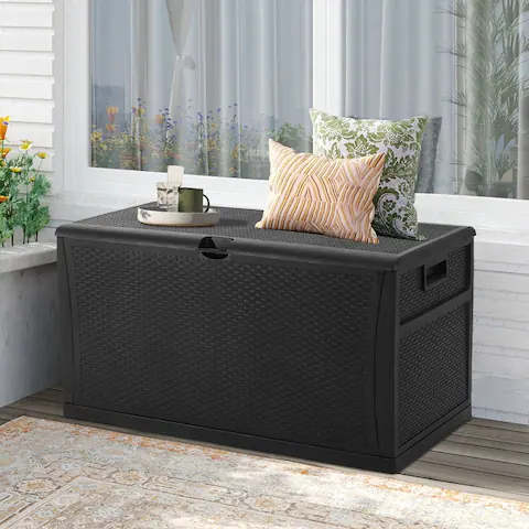 SUNCROWN 120 Gallon Deck Box Outdoor Resin Wicker Storage Container