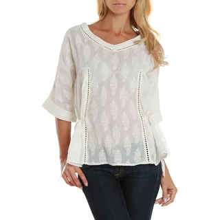 Como No Womens Chrissy Pullover Top Sheer Embroidered