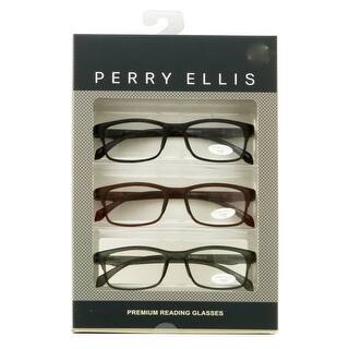 Perry Ellis Mens 3 Multi Pack Plastic Reading Glasses +1.5 Black/Brown/Grey PEBX31, Includes Perry Ellis Pouch