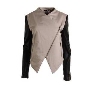 Aqua Womens Leather Sleeves Cropped Bomber Jacket
