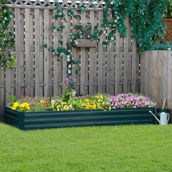 Outsunny 95" x 36" x 12" Galvanized Raised Garden Bed, Metal Elevated Planter Box, Easy DIY and Cleaning for Growing Flowers