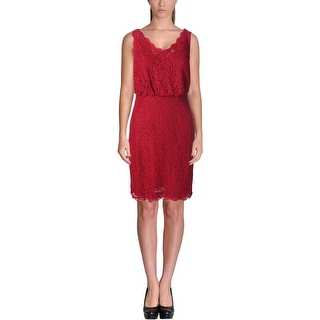 Adrianna Papell Womens Petites Cocktail Dress Lace Double V
