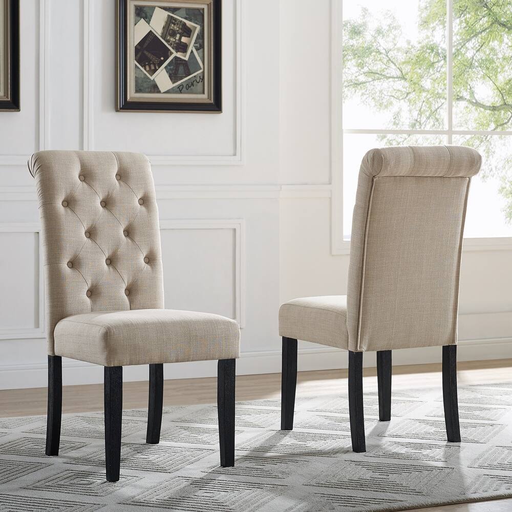 Roundhill Furniture Leviton Solid Wood Tufted Dining Chair (Set of 2)