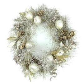 24" Glitter Champagne Gold Pomegranate Apple Pine Cone and Berry Christmas Wreath - Unlit