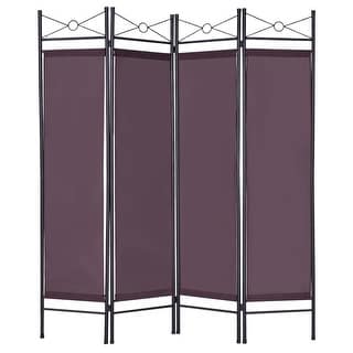Costway Brown 4 Panel Room Divider Privacy Folding Screen Home Office Fabric Metal Frame