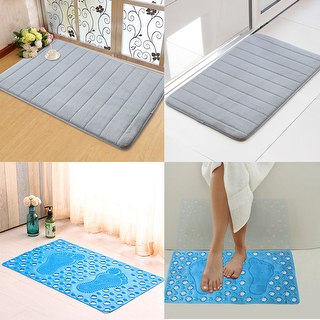 Memory Foam Bath Mat & Non-Slip PVC Shower Bath Mat (Set of 2)