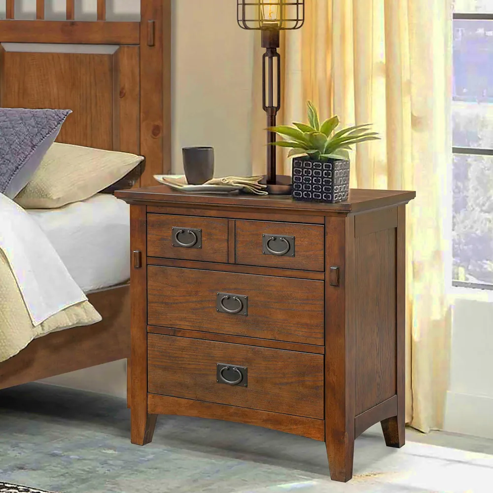 Mission Bay 3-Drawer Amish Brown Nightstand 30 in. H x 30 in. W x 17 in. D