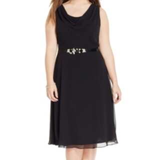 MSK NEW Black Women's Size 22W Plus Cowl-Neck Sheath Belted Dress