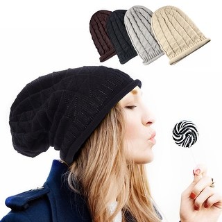Zodaca Women Winter Oversized Triangle Pattern Baggy Crochet Beanie Knit Hat