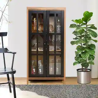 Natural Wood Glass 2-Door 47.25" H Accent Curio Cabinet - 47.25" H x 23.26" W x 13.81" D