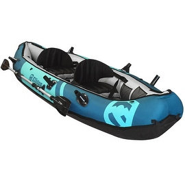 Elkton Outdoors Inflatable 10' Foot Inflatable Tear Resistant Fishing Kayak With Double Sided Oars, Rod Holders, Foot Pump & Re
