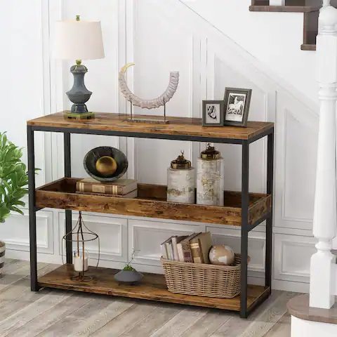 Sofa Entryway Table TV Console Stand 3-Tier Industrial Side Table