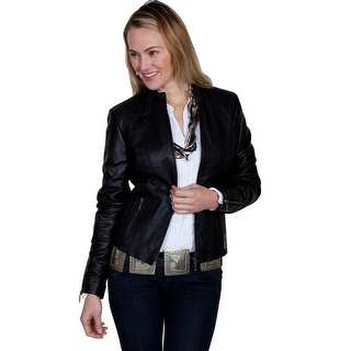 Scully Jacket Womens Long Sleeve Ribbed Leather Knit Panel Zip L331