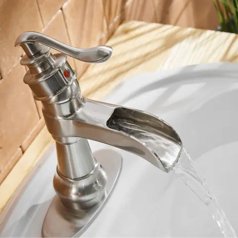 Vibrantbath Waterfall Bathroom Sink Faucets Deck Mount Lavatory