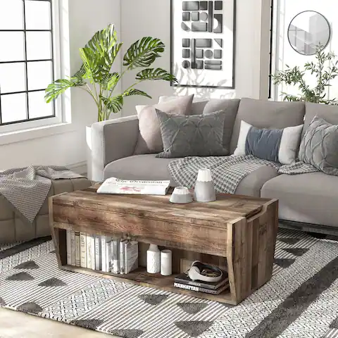 Furniture of America Rere Rustic 41-inch Lift-top 2-shelf Coffee Table