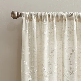 Lynette Floral Embroidered Rod Pocket Curtain Panel