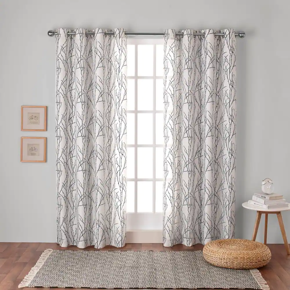 ATI Home Branches Linen Blend Grommet Top Curtain Panel Pair