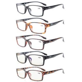 Eyekepper 5-Pack Spring-Hinges Classic Rectangular Frame Reading Glasses Readers +1.75