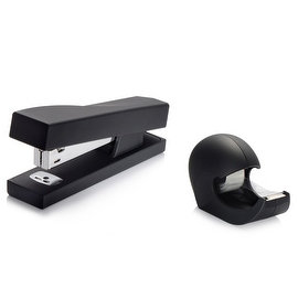 Insten 2-piece Set Black Wave Soft Touch Stapler/ Tape Dispenser Stationary Combo Pack