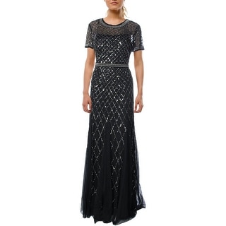 Adrianna Papell Womens Mesh Embellished Semi-Formal Dress