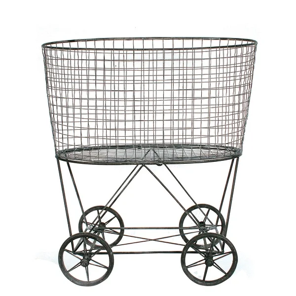 Vintage Metal Laundry Basket with Wheels