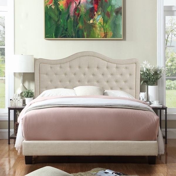 Moser Bay Adella Linen Upholstered Waved Top Tufted Bed