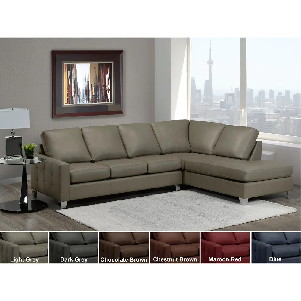 Dean Top Grain Italian Leather Tufted Sectional Sofa - 107 x 85 x 35 x 34