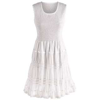 Women's Boho White Sundress - Sleeveless Tank Cotton Midi Summer Dress