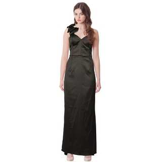 Mikael Aghal One Shoulder Satin Ruffle Evening Gown Dress - 8