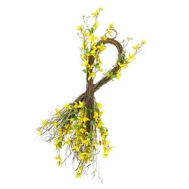 31" Decorative Yellow and Green Forsythia Artificial Spring Floral Teardrop Swag