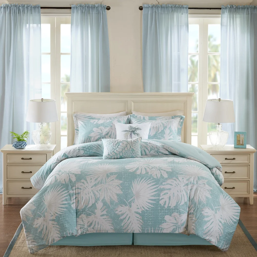 Harbor House Palm Grove Blue Cotton Printed 6 Piece Comforter Set