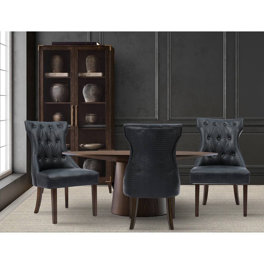 Chic Home Bronte Dining Side Chair Button Tufted PU Leather Espresso Wood Legs, Set of 2