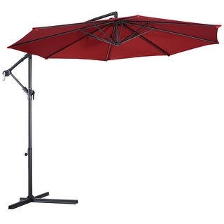 Costway 10' Hanging Umbrella Patio Sun Shade Offset Outdoor Market W/t Cross Base (Burgundy)