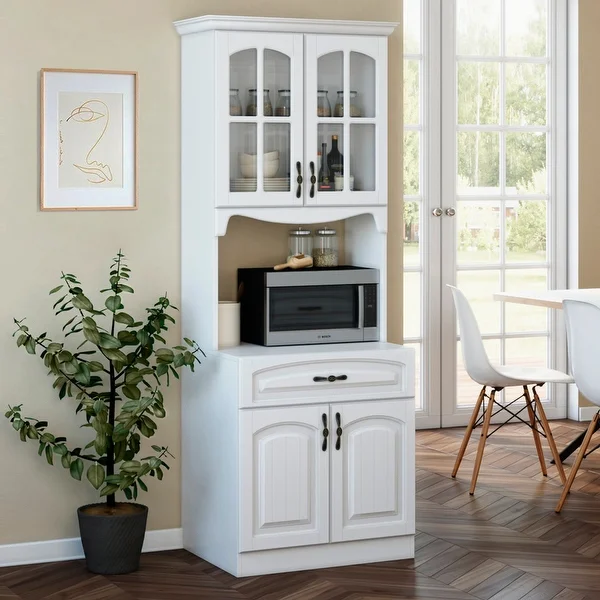 Living Skog 73'' Galiano Pantry Kitchen Storage Cabinet White For Microwave