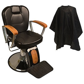 LCL Beauty Reclining Hydraulic Barber Chair with Wood Grain Accent