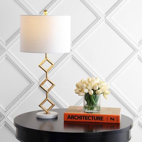 Cecile 29.5" Modern Gilt Metal with Marble Base LED Table Lamp, Gold/White by JONATHAN Y
