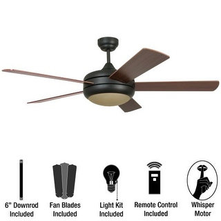 Miseno MFAN-400 Modern 52" Indoor Ceiling Fan with Integrated Light Kit - Includes Portable Remote Control, 5 Reversible Fan