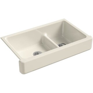 Kohler K-6426 Whitehaven 35-1/2" Double Basin Undermount Enameled Cast Iron Kitchen Sink with Apron-Front, Self-Trimming and